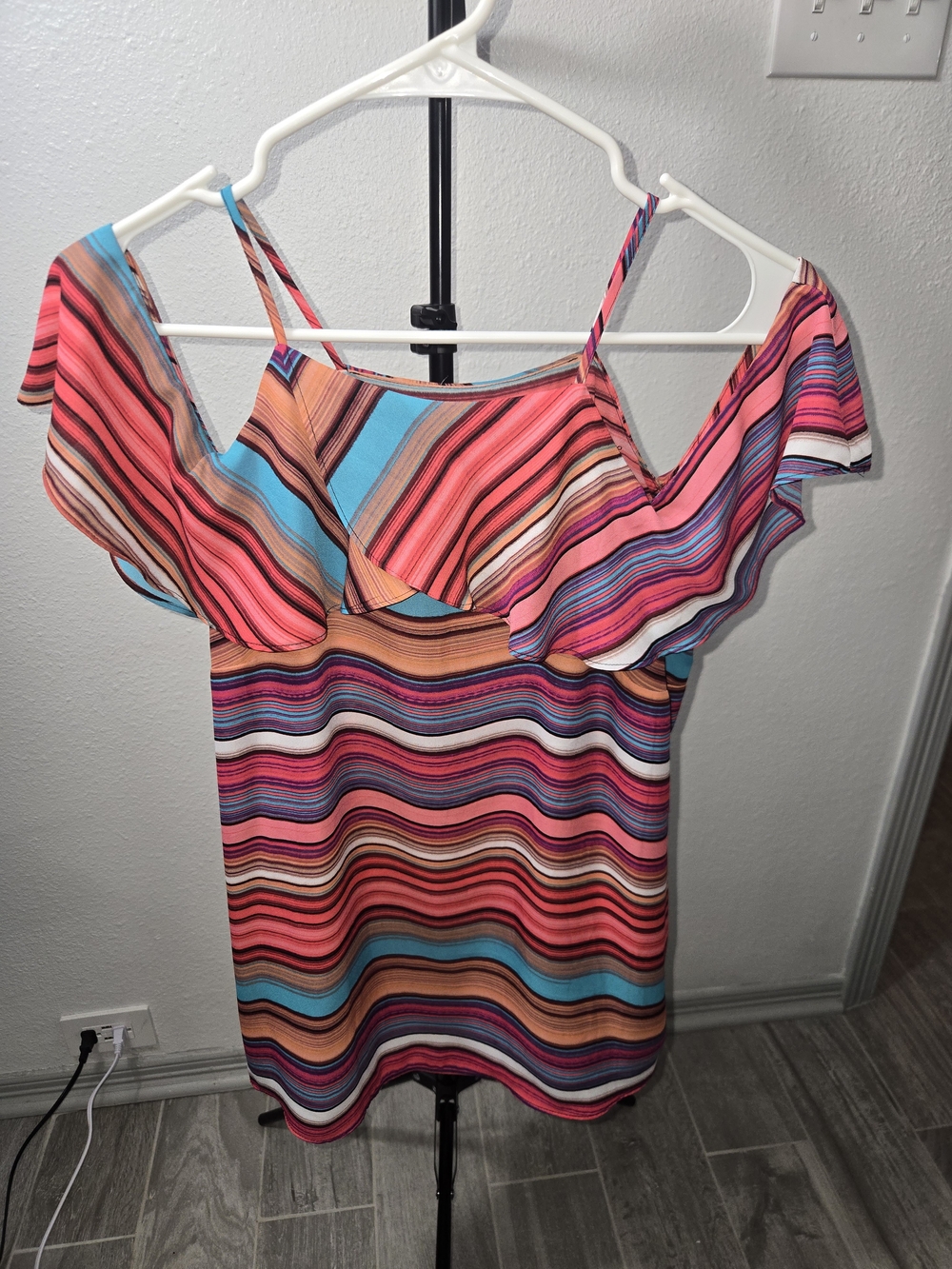 BOLD elements Pink Coral Multi Cold-Shoulder Striped Camisole
